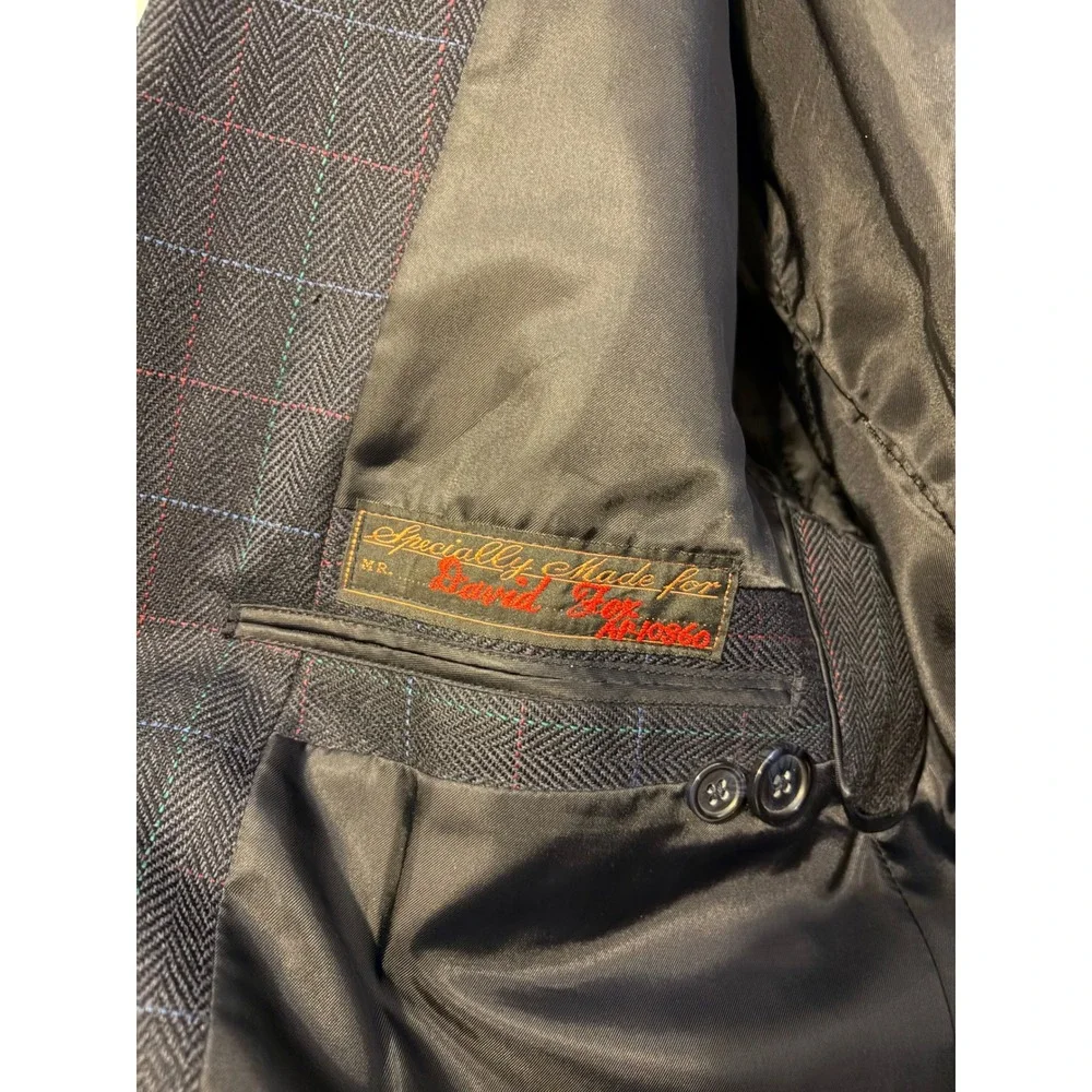 Mens Plaid Blazer Navy Blue Multi Color Check Wool Blend Sport Coat Tailored Fit